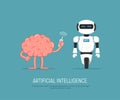 Brain control robot in cartoon style. Concept training artificial intelligence.