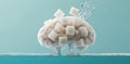 Brain Covered in Sugar Cubes Floating in Water, Represent Sugar Effect Concept Royalty Free Stock Photo