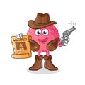 brain cowboy holding gun and wanted poster illustration. character vector