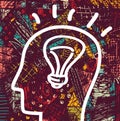 Brain creative head business idea art icon and background.