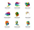 Brain, Creative mind, learning and design icons, logos. Man head, people symbols