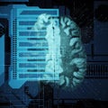 Brain Cross Section On Central Processing Unit, Cyber Neural Networks, Neurolink, Artificial Intelligence Royalty Free Stock Photo