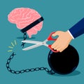 The brain is cut off from the fetters. Liberating thoughts. vector Eps Royalty Free Stock Photo