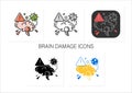 Brain damage icons set
