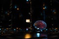 Brain and dark cubic space background, 3d rendering