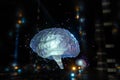 Brain and dark cubic space background, 3d rendering