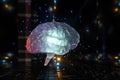 Brain and dark cubic space background, 3d rendering