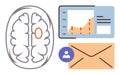 Brain with Data Chart and Email Envelope Representing Connection Between Analytics and Communication Royalty Free Stock Photo