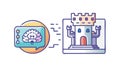 Brain Data Processing in Medieval Castle Icon, vector design Generative AI Royalty Free Stock Photo