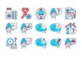 Brain disease dementia line color icons set. Decline in memory. Decrease in mental human abilities. Signs for web page, mobile app Royalty Free Stock Photo