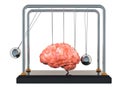 Brain disease or destruction, memory loss concept. Newton`s cradle with brain. 3D rendering Royalty Free Stock Photo