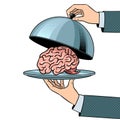 Brain on dish with cloche pop art vector