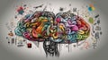 Brain Doodle Graffiti Sketch illustration Colorful Creative Logic Human Mind Painting Skull Mindset Drawing Abstract Thinking