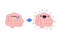 Brain expressive before psychotherapy and after happy cheerful hand drawn vector illustration in cartoon doodle style