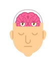 Brain with eyes in head. Man sleeping Brains work. Don `t sleep think