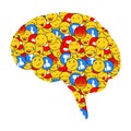 Brain filled with social colorful emoticons