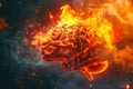 Brain on fire, exploding brain, disease concept like Parkinson\'s, Alzheimer\'s , dementia or Multiple Sclerosis Royalty Free Stock Photo