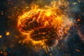 Brain on fire, exploding brain, disease concept like Parkinson\'s, Alzheimer\'s , dementia or Multiple Sclerosis Royalty Free Stock Photo