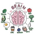 Happy brain foods cartoon infographic illustration