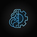 Brain with gear vector blue concept line icon or logo element