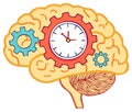 Brain with gears and clock, representing ideas, time management, and problem solving Royalty Free Stock Photo