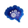 Brain, gears and cogs working together. Brainstorm paper cut style. Origami brain and thinking process, good idea, brain