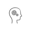 Brain with gears head hand drawn sketch icon. Royalty Free Stock Photo