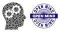 Brain Gears Recursion Collage of Brain Gears Icons and Grunge Open Mind Round Guilloche Seal