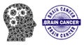 Brain Gears Recursion Collage of Brain Gears Icons and Scratched Brain Cancer Round Guilloche Seal