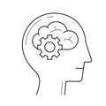 Brain with gears vector line icon.