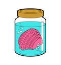 Brain in glass jar. Brainss in glassy Liter jar. vector illustration