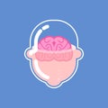 Brain in Glass transparent head. Vector illustration