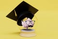 brain in glasses and with a pencil in a transparent ball on which the master\'s cap. 3D render