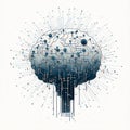Brain graphic, connectivity and digital graphic of cyber circuit and neuroscience