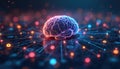 Brain graphic linked by network represents machine learning, data analysis processes. Generative AI tech, neural network. Digital Royalty Free Stock Photo