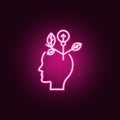 Brain, growth, flower neon icon. Elements of Creative thinking set. Simple icon for websites, web design, mobile app, info