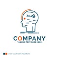 brain, hack, hacking, key, mind Logo Design. Blue and Orange Bra