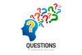 Brain Head, Questions Problem Solver. Vector Logo Symbol Royalty Free Stock Photo