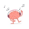 The brain in the headphones dances and sings. The concept of relax and healthy lifestyle.
