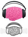 Brain with headphones listening to music