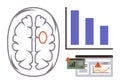 Brain health analysis with data visualization, neural insights, and critical condition alerts Royalty Free Stock Photo
