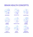 Brain health blue gradient concept icons set