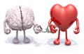 Brain and heart with arms and legs linked by handcuffs on hand Royalty Free Stock Photo