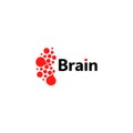 Brain hemispheres logo, red round shapes, abstract vector unusual logotype template. Medical or other science simple