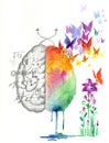 Brain hemispheres watercolored artwork Royalty Free Stock Photo