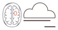 Brain with Highlighted Region and Cloud Representing Abstract Thinking or Data Storage Royalty Free Stock Photo