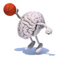 Brain with his arms and legs playing basketball