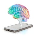 Brain hologram icon 3D render isolated on white background