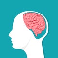 The brain in the human head. Thoughts in the human head. Vector illustration