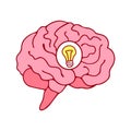 BRAIN ICON WITH bulb IDEA CONCEPT cartoon style vector illustration